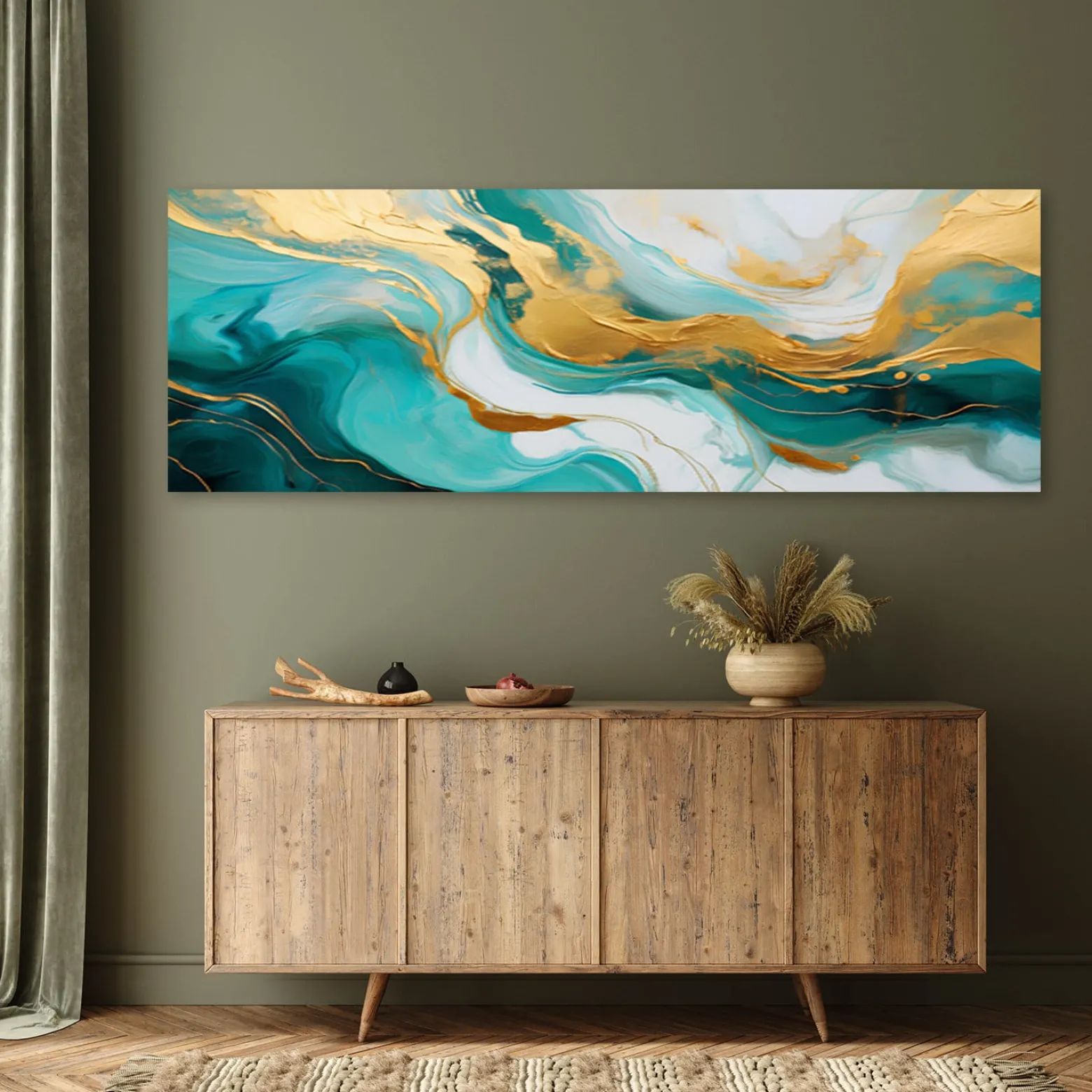 Feeby Obraz na płótnie, Abstrakcja Marmur Tekstura Turkus Złoty 90x30