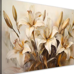 Feeby Obraz na płótnie, Lilie Kwiaty w beżu w stylu Boho 60x40