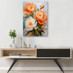 Feeby Obraz na płótnie, Pomarańczowe kwiaty Piwonii Malowane 40x60