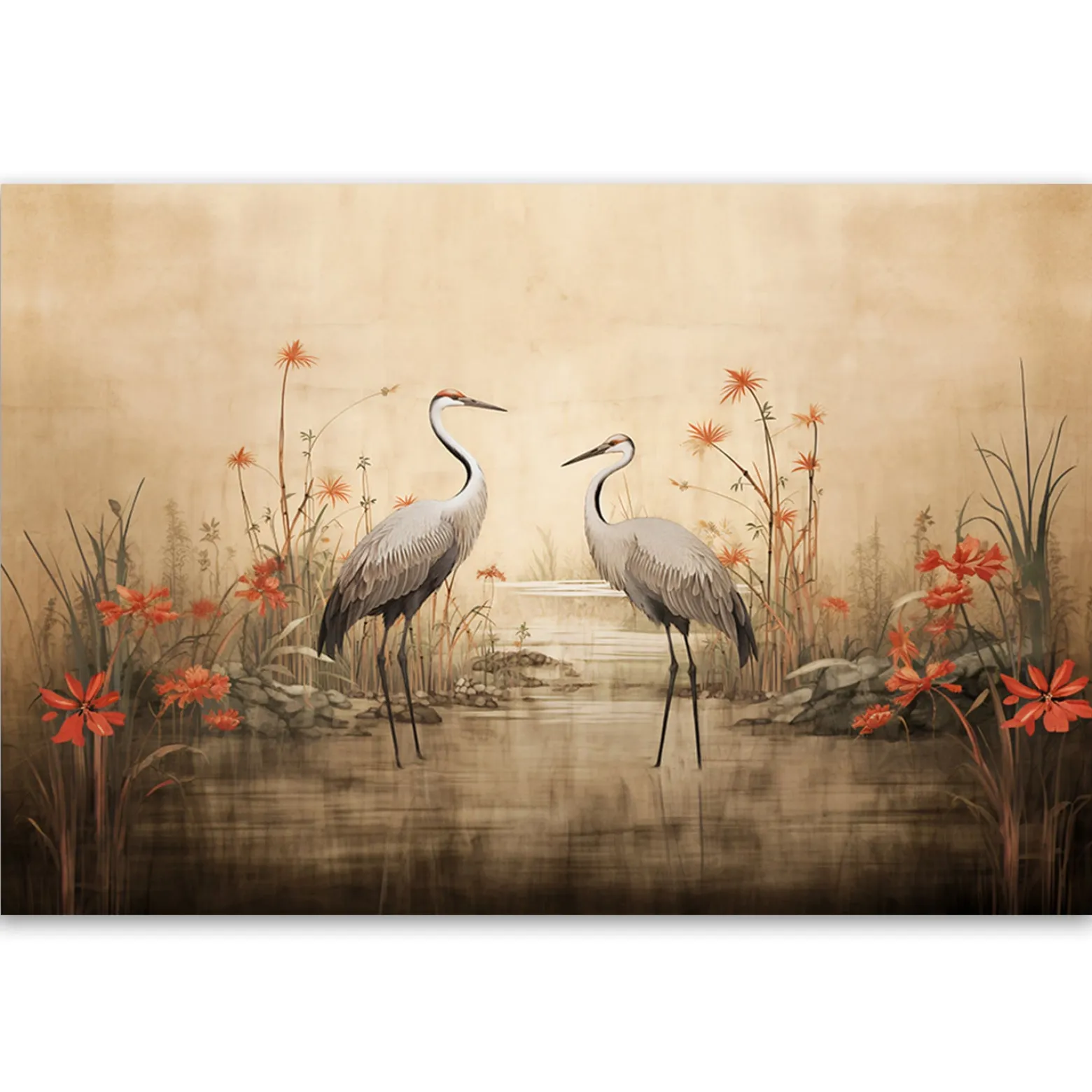 Feeby Obraz na płótnie, Żurawie nad jeziorem 60x40