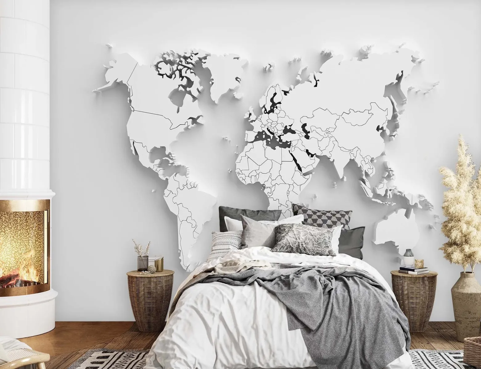 Feeby Fototapeta, Biała mapa świata 3D 150x105