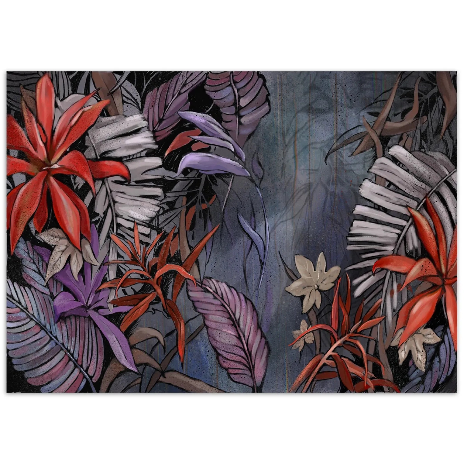 Feeby Fototapeta, Egzotyczne liście w dżungli malowane 150x105