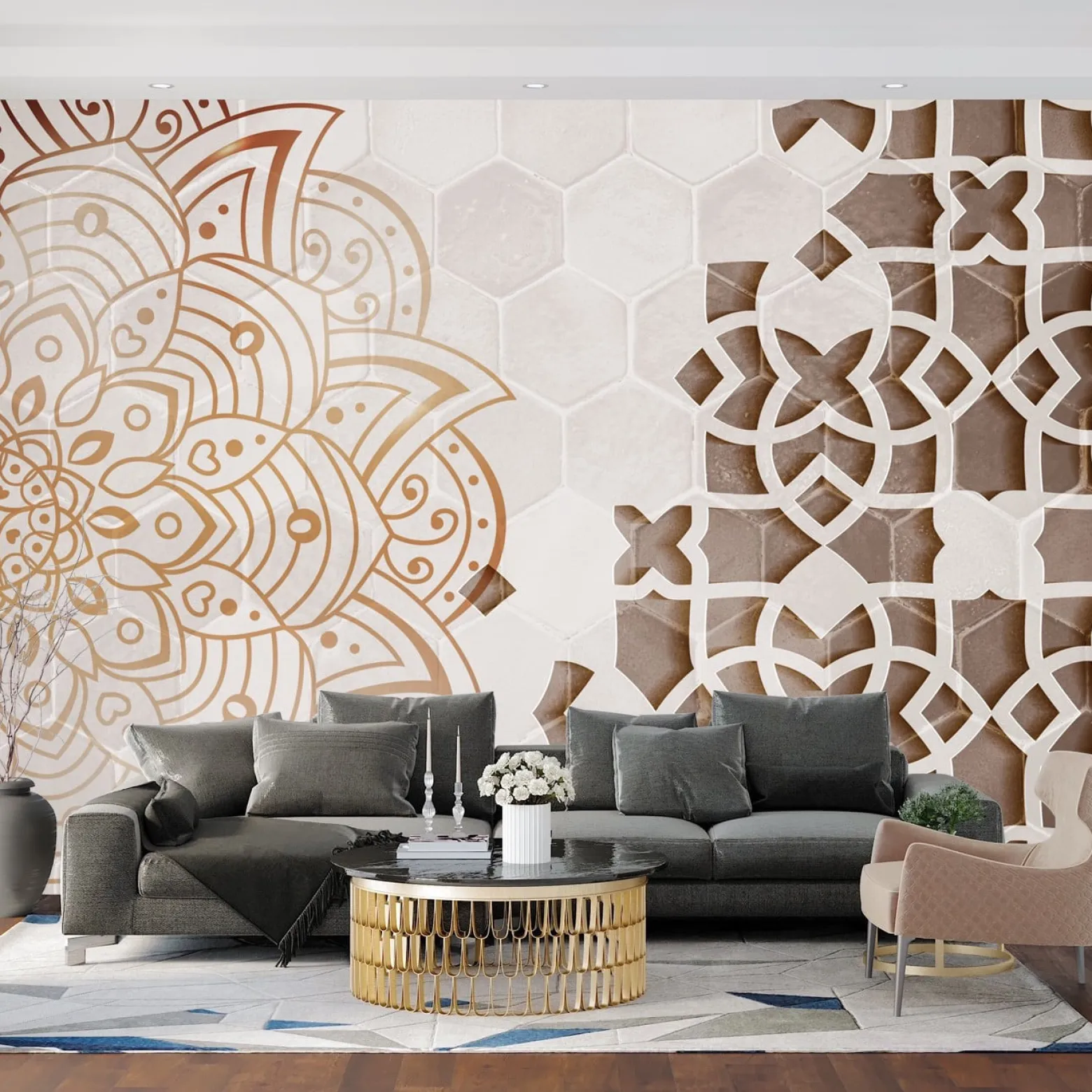 Feeby Fototapeta, Mandala Biel Geometria 150x105