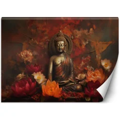 Feeby Fototapeta, Medytujący Budda i kolorowe kwiaty 150x105