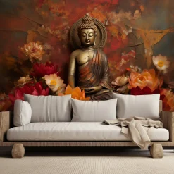 Feeby Fototapeta, Medytujący Budda i kolorowe kwiaty 150x105
