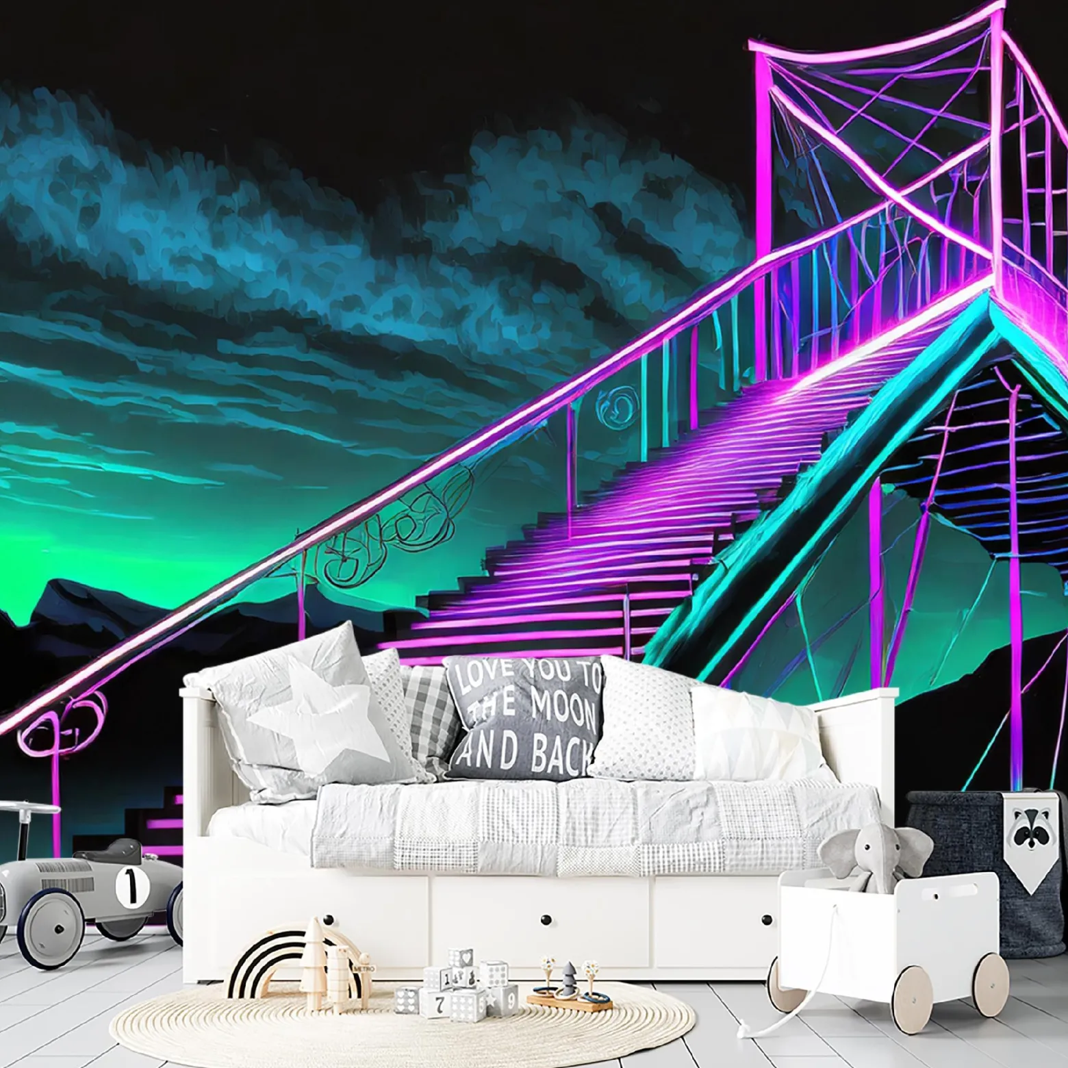 Feeby Fototapeta Neonowe schody Futurystyczna abstrakcja