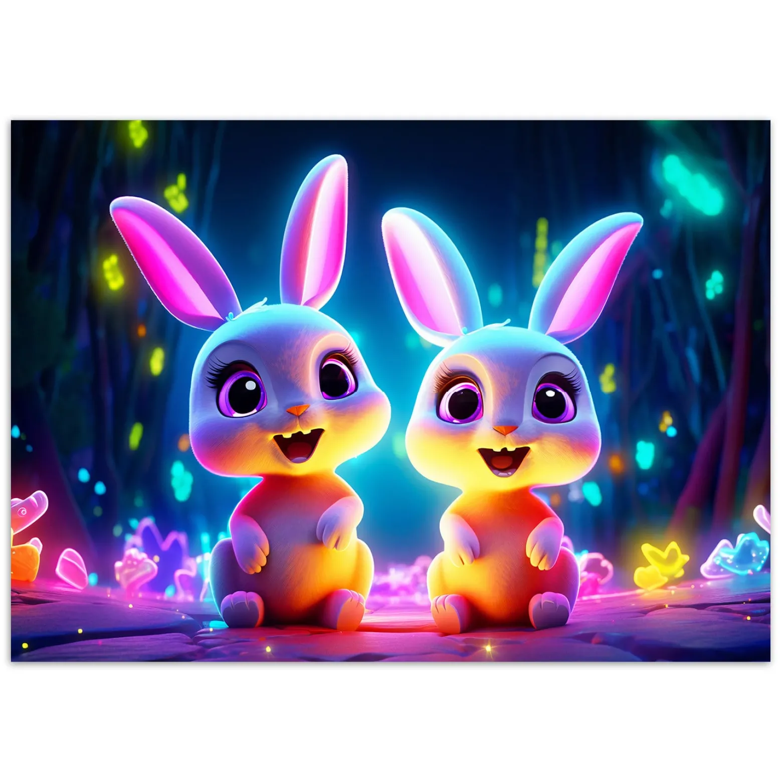 Feeby Fototapeta, Para króliczków neon 150x105