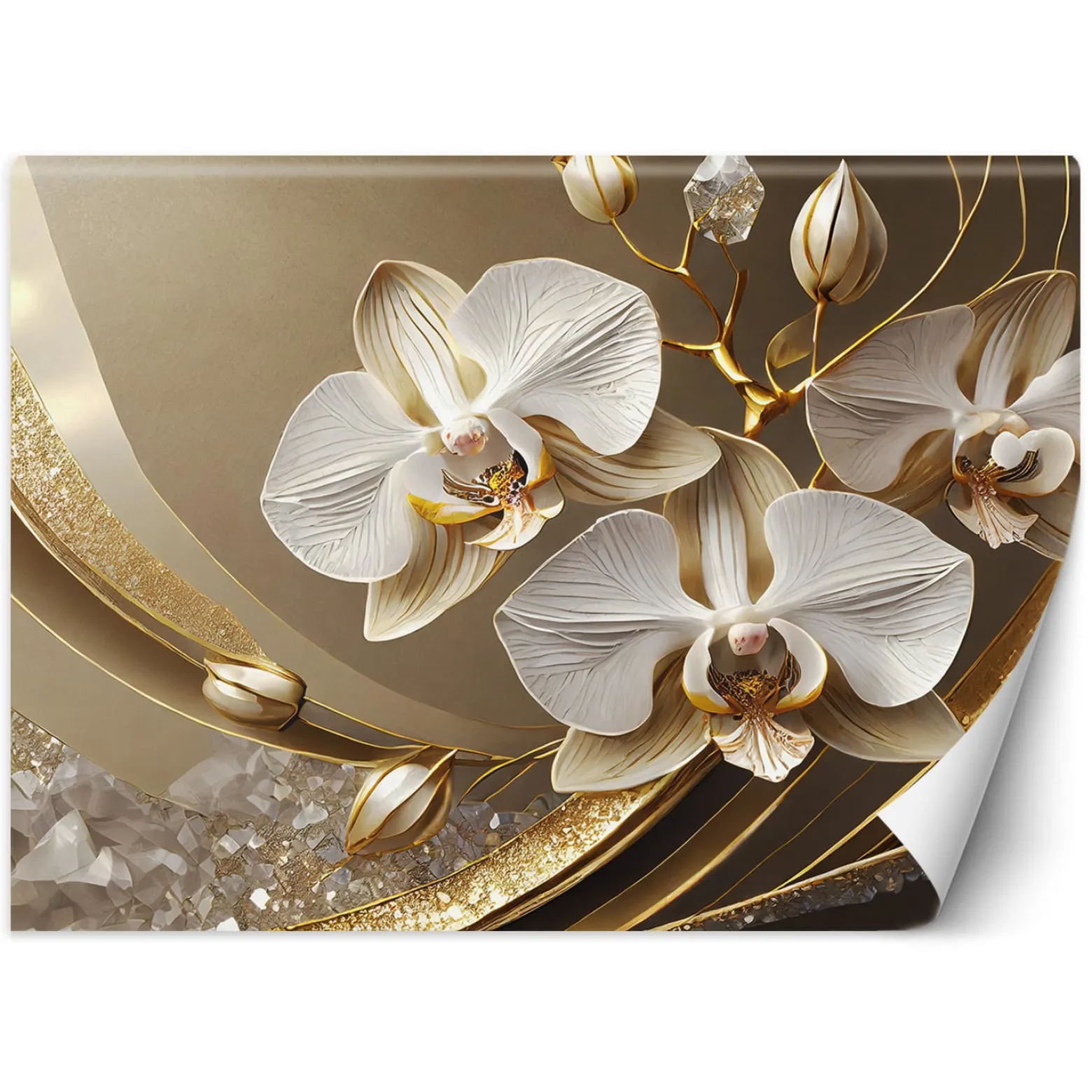 Feeby Fototapeta, Złota Orchidea Kwiat 3D 150x105