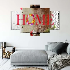 Feeby Obraz 5 częściowy Napis Home motyw kwiatowy 100x70