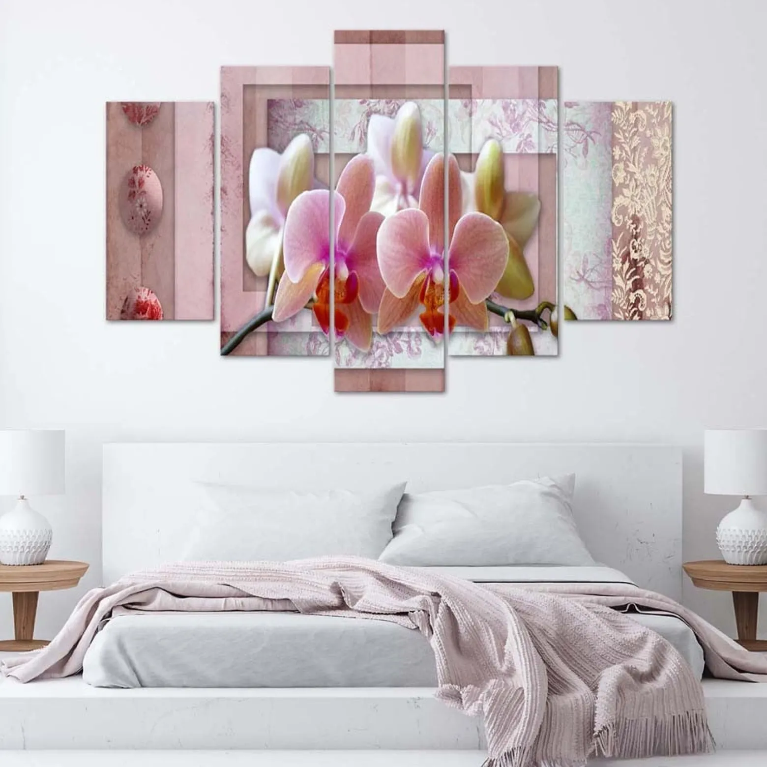 Feeby Obraz 5 częściowy na płótnie Różowy storczyk 100x70