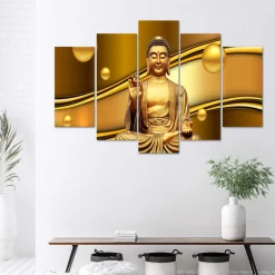 Feeby Obraz 5 częściowy na płótnie Złoty Budda 100x70