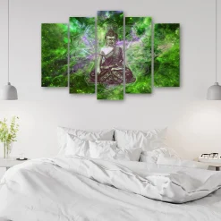 Feeby Obraz 5cz na płótnie Buddha Mandala Natura Zielony