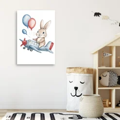 Feeby Obraz do pokoju dziecka, Królik w samolocie z balonikami 40x60