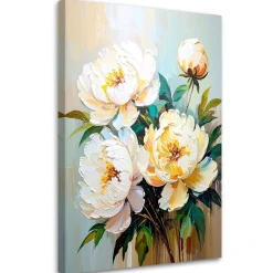 Feeby Obraz do salonu sypialni, Piwonie Białe Kwiaty Bukiet 60x90