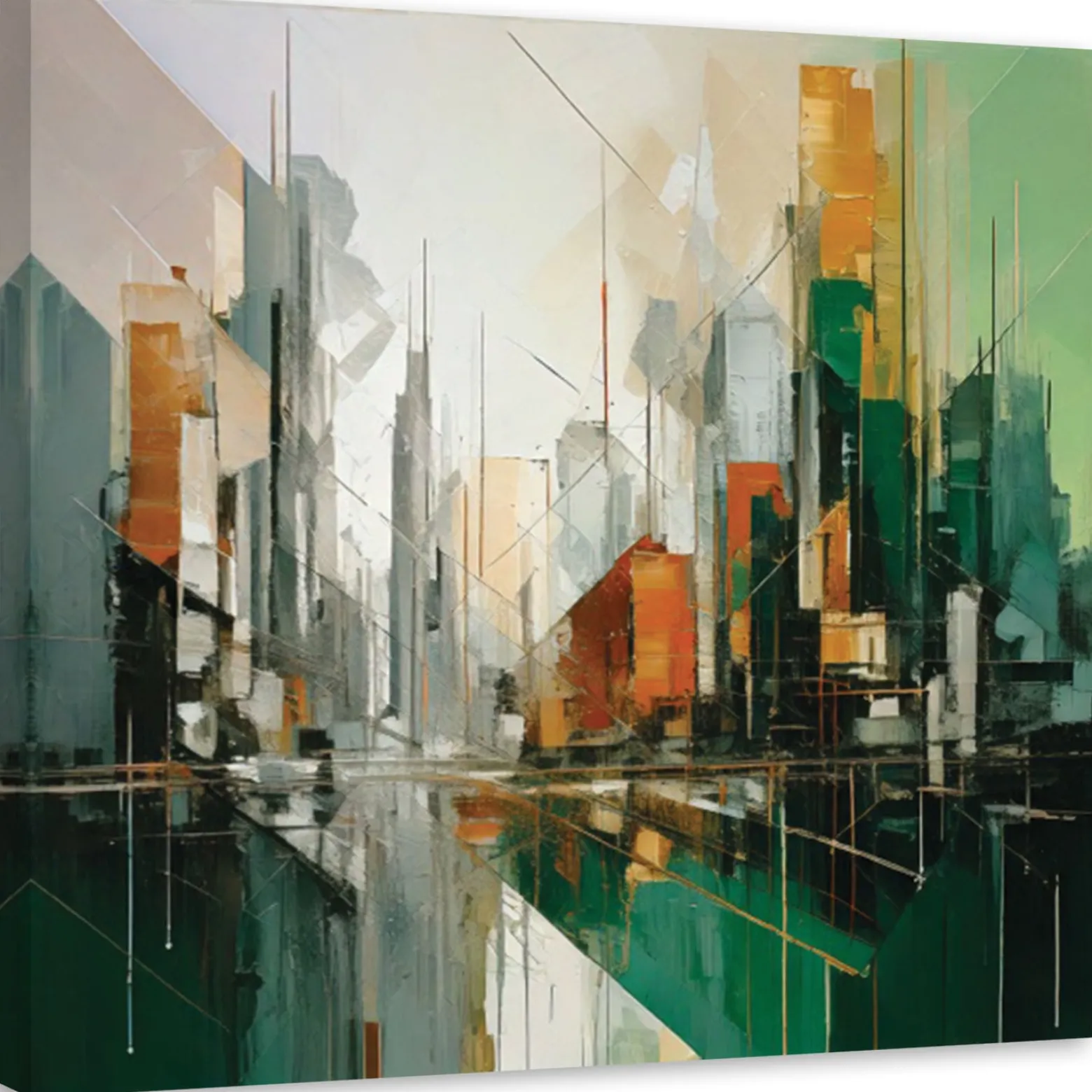 Feeby Obraz do sypialni, Miasto Abstrakcja Geometryczna Zielony 30x30