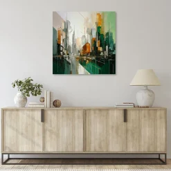 Feeby Obraz do sypialni, Miasto Abstrakcja Geometryczna Zielony 30x30