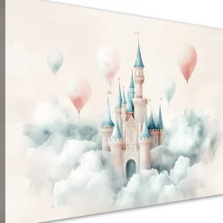 Feeby Obraz dziecięcy na ścianę, Zamek z balonikami w chmurach 60x40