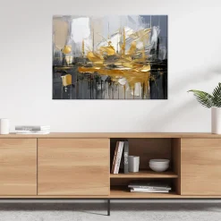 Feeby Obraz jak malowany, Modna Abstrakcja szare i złote akcenty 60x40