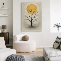 Feeby Obraz Japandi, Drzewo bez liści Minimalizm Beżowy Słońce 40x60