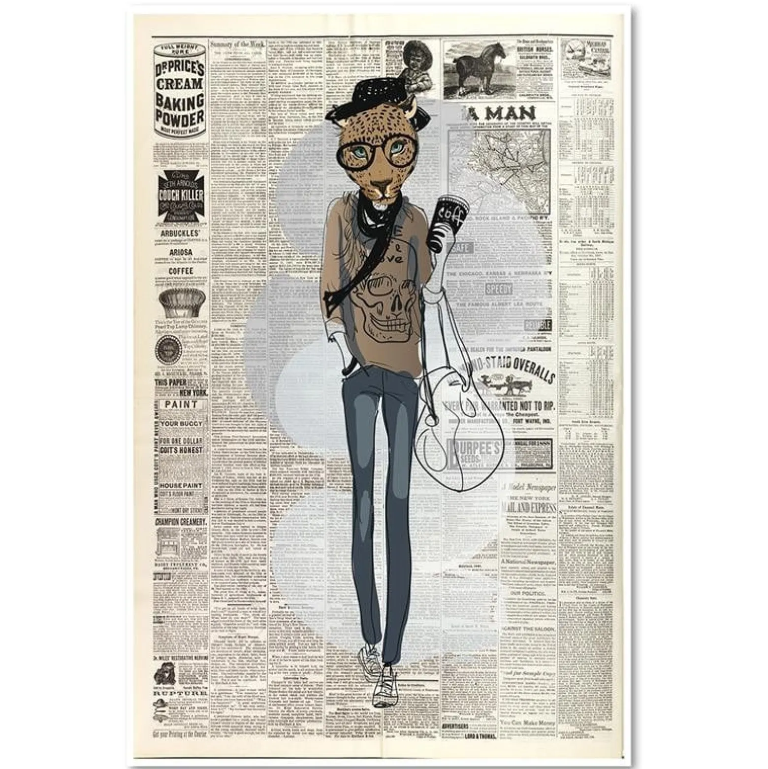 Feeby Obraz Lampart hipster artykuł w gazecie 40x60