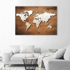 Feeby Obraz Mapa świata na drewnianej desce 60x40