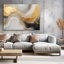 Feeby Obraz na płótnie, Abstrakcja Marmur Tekstura Złoto Szary 60x40