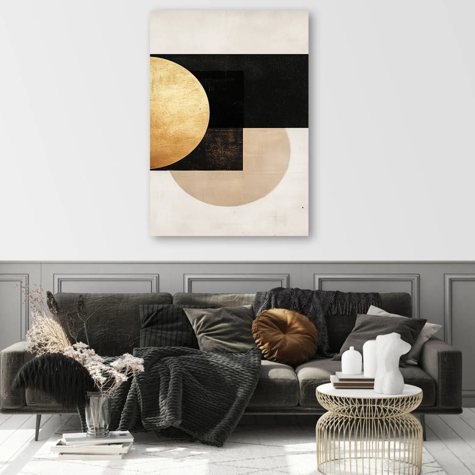 Feeby Obraz na płótnie, Abstrakcja Geometryczna Szaro Zlota 40x60