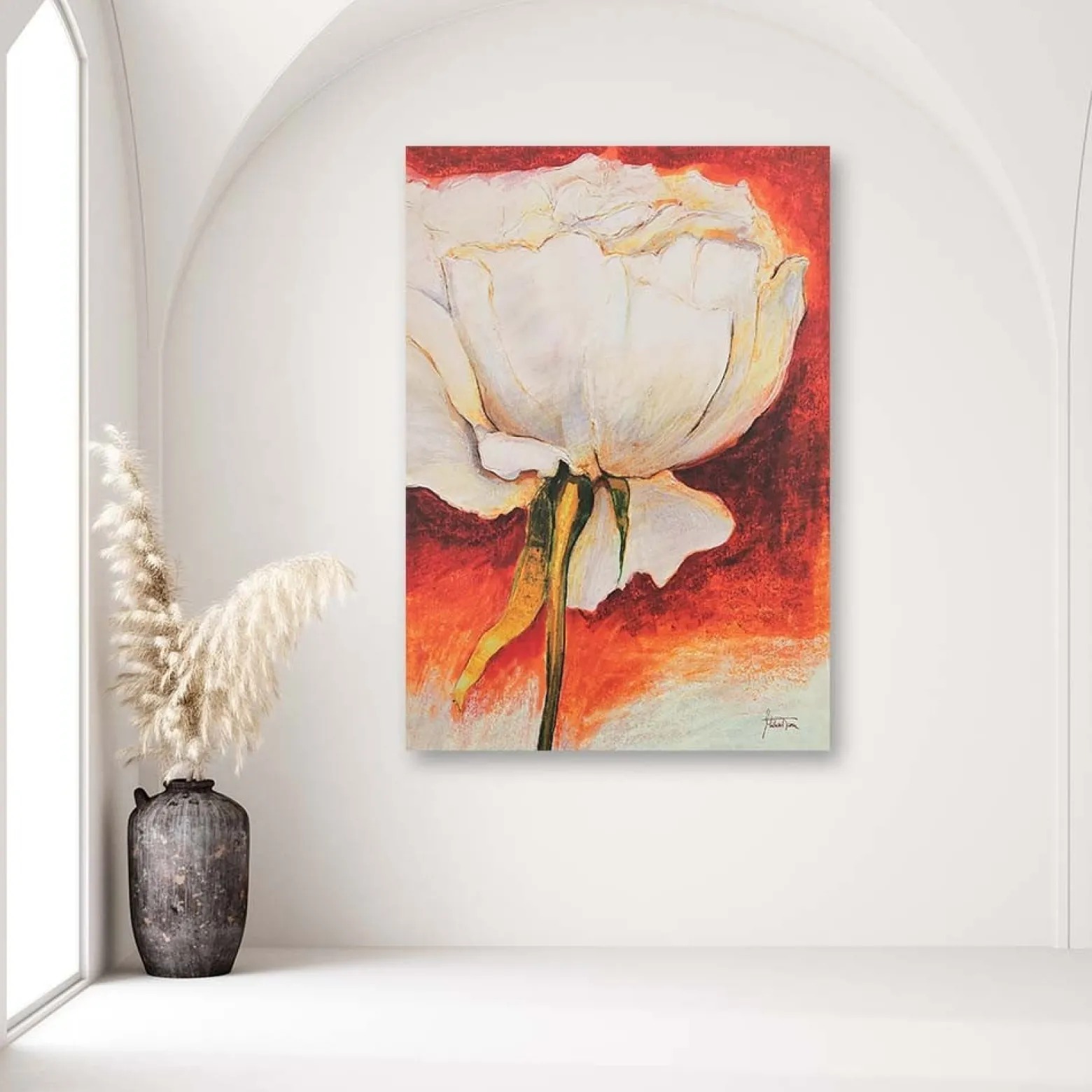 Feeby Obraz na płótnie Biała piwonia ręcznie malowana 40x60