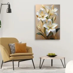 Feeby Obraz na płótnie, Białe Lilie Kwiaty Malowane 40x60