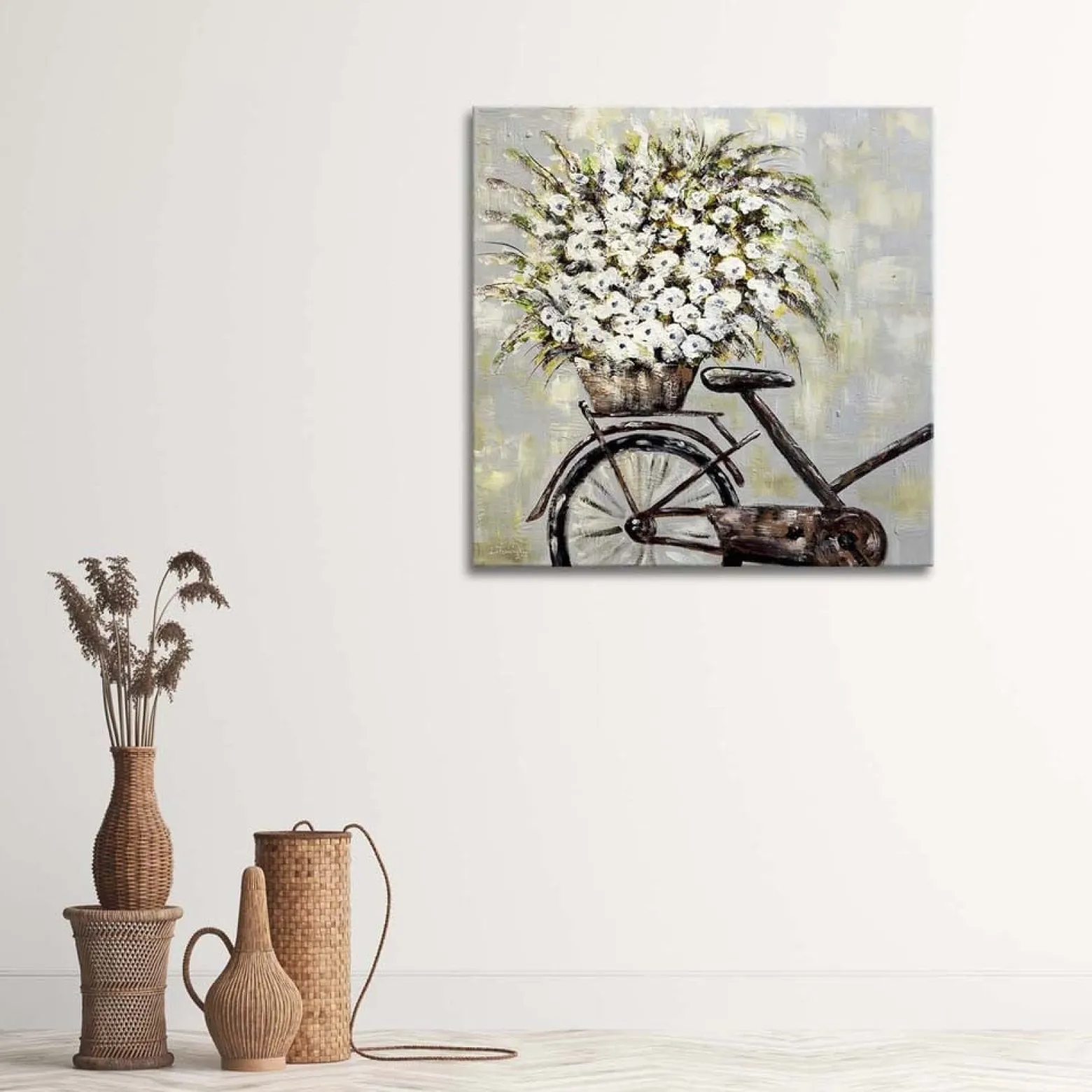 Feeby Obraz na płótnie Bukiet kwiatów i rower 30x30