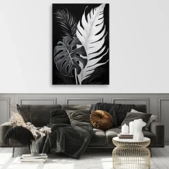 Feeby Obraz na płótnie, Czarno Białe Liście Monstery 40x60