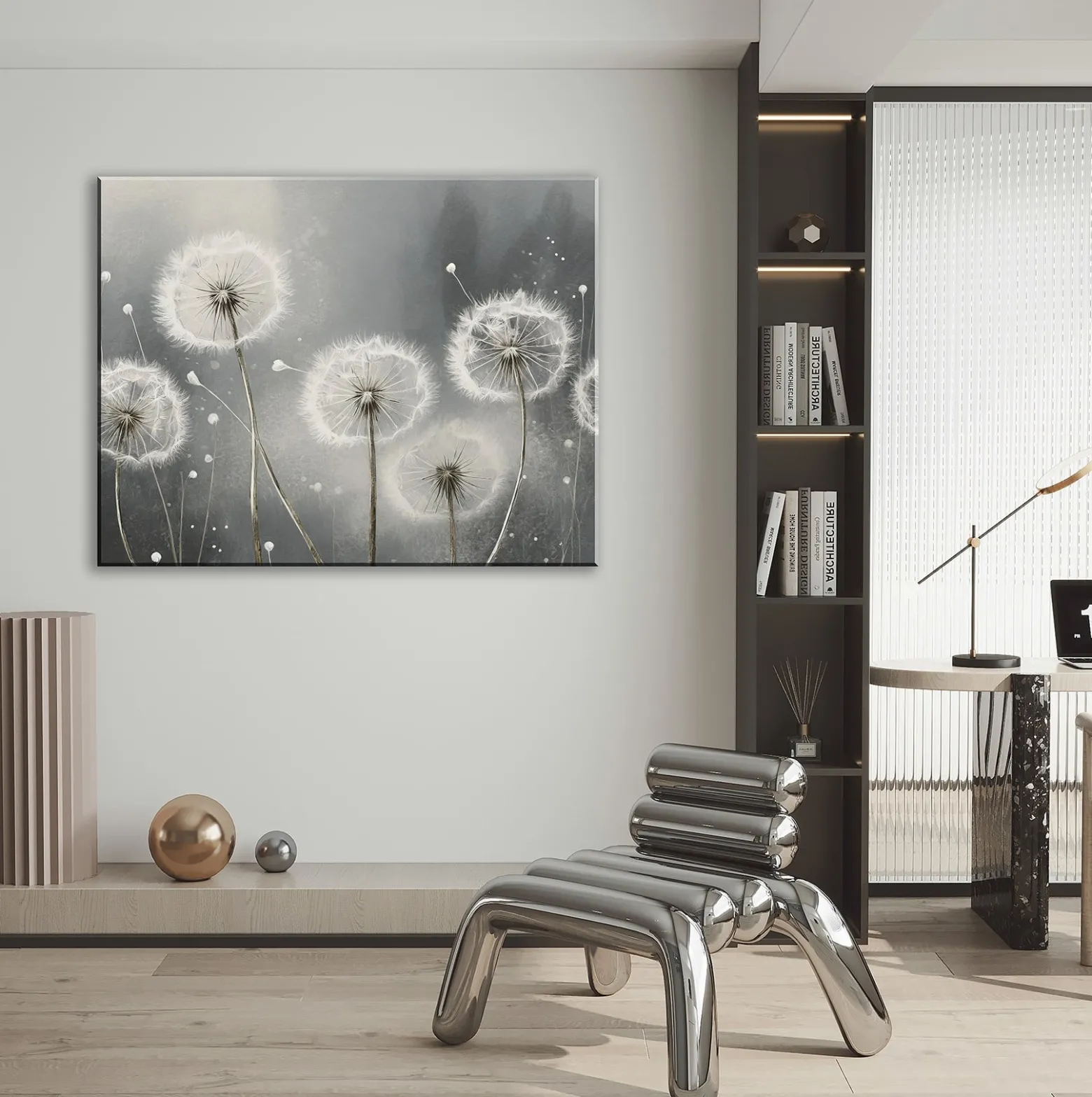 Feeby Obraz na płótnie, Dmuchawce w odcieniach szarości 60x40