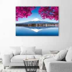 Feeby Obraz na płótnie Góra Fuji jezioro i liście 60x40
