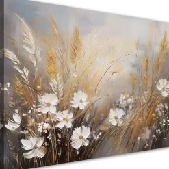 Feeby Obraz na płótnie, Kwiaty polne trawy Boho Beżowy 60x40