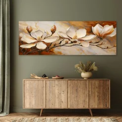 Feeby Obraz na płótnie, Magnolie Glamour Gałązka Marmur 90x30