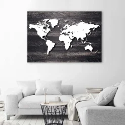 Feeby Obraz na płótnie Mapa świata na szarym drewnie 60x40