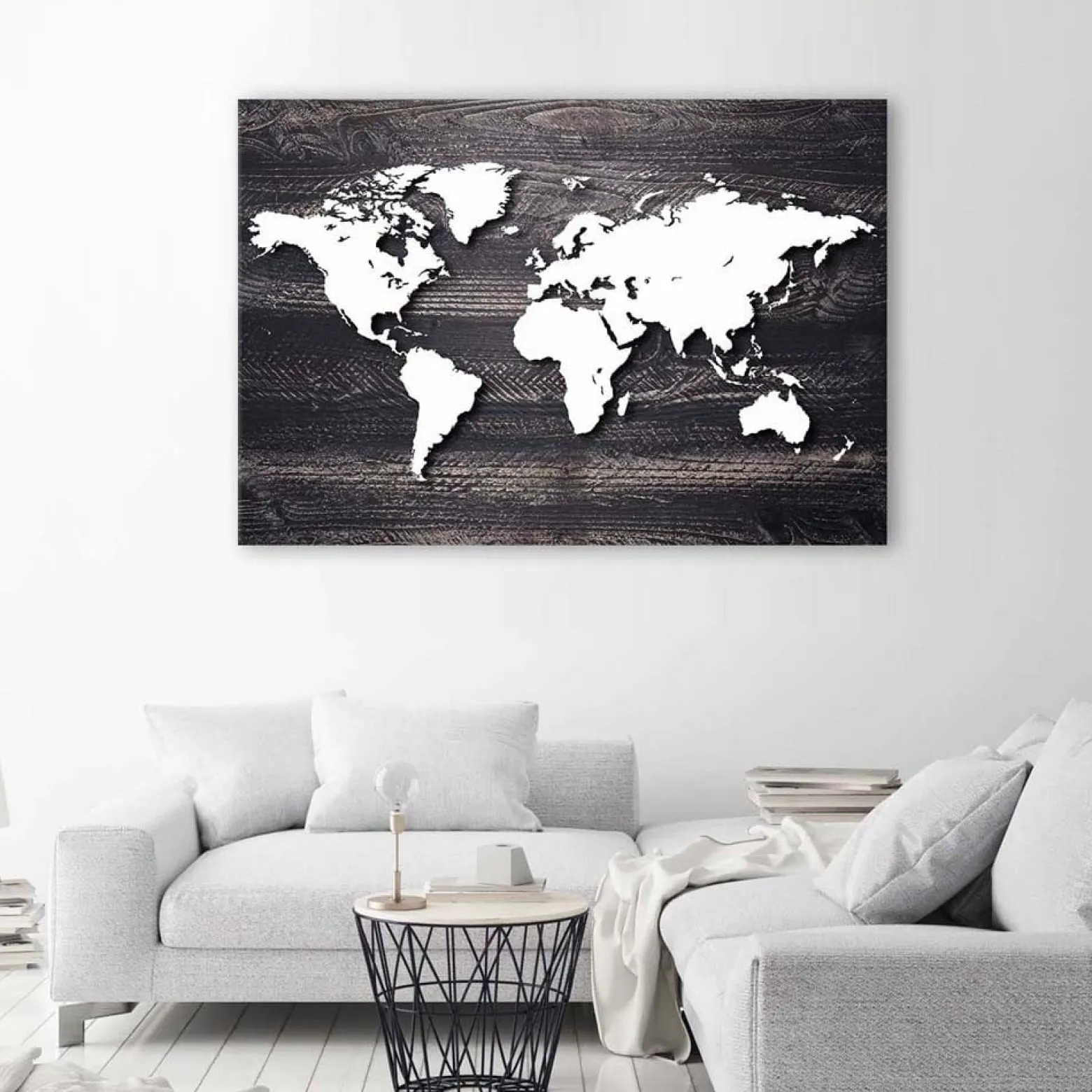 Feeby Obraz na płótnie Mapa świata na szarym drewnie 60x40