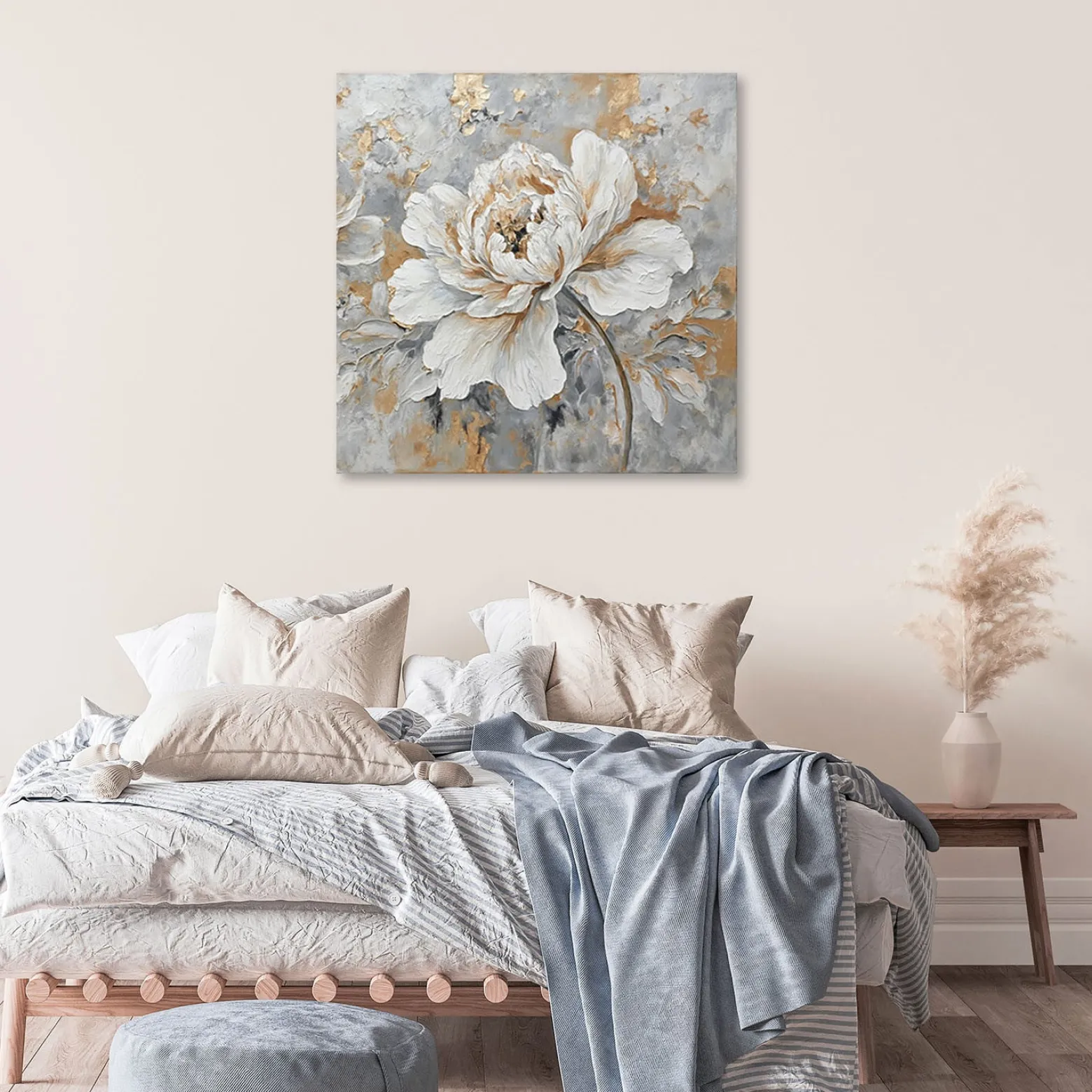 Feeby Obraz na płótnie, Róża Kwiat Srebrny Złoty 30x30