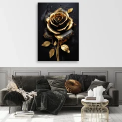 Feeby Obraz na płótnie, Róża Kwiat Złoto Czarny Glamour 40x60