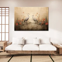 Feeby Obraz na płótnie, Żurawie nad jeziorem 60x40