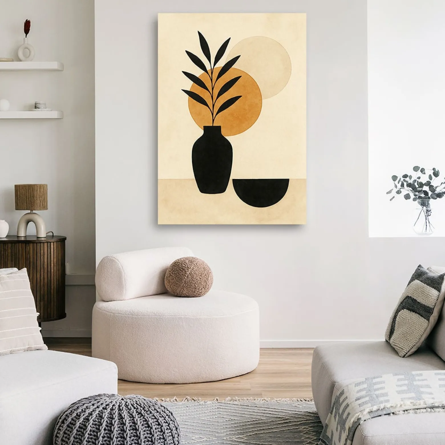 Feeby Obraz na płótnie, Wazon Liście Minimalizm Beżowy Ghana 40x60