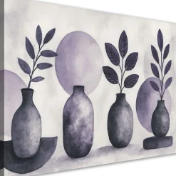 Feeby Obraz na płótnie, Wazony Liście Akwarela Fiolet 60x40