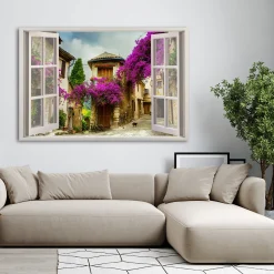 Feeby Obraz na płótnie, Widok z okna Ulica kwiaty vintage 60x40