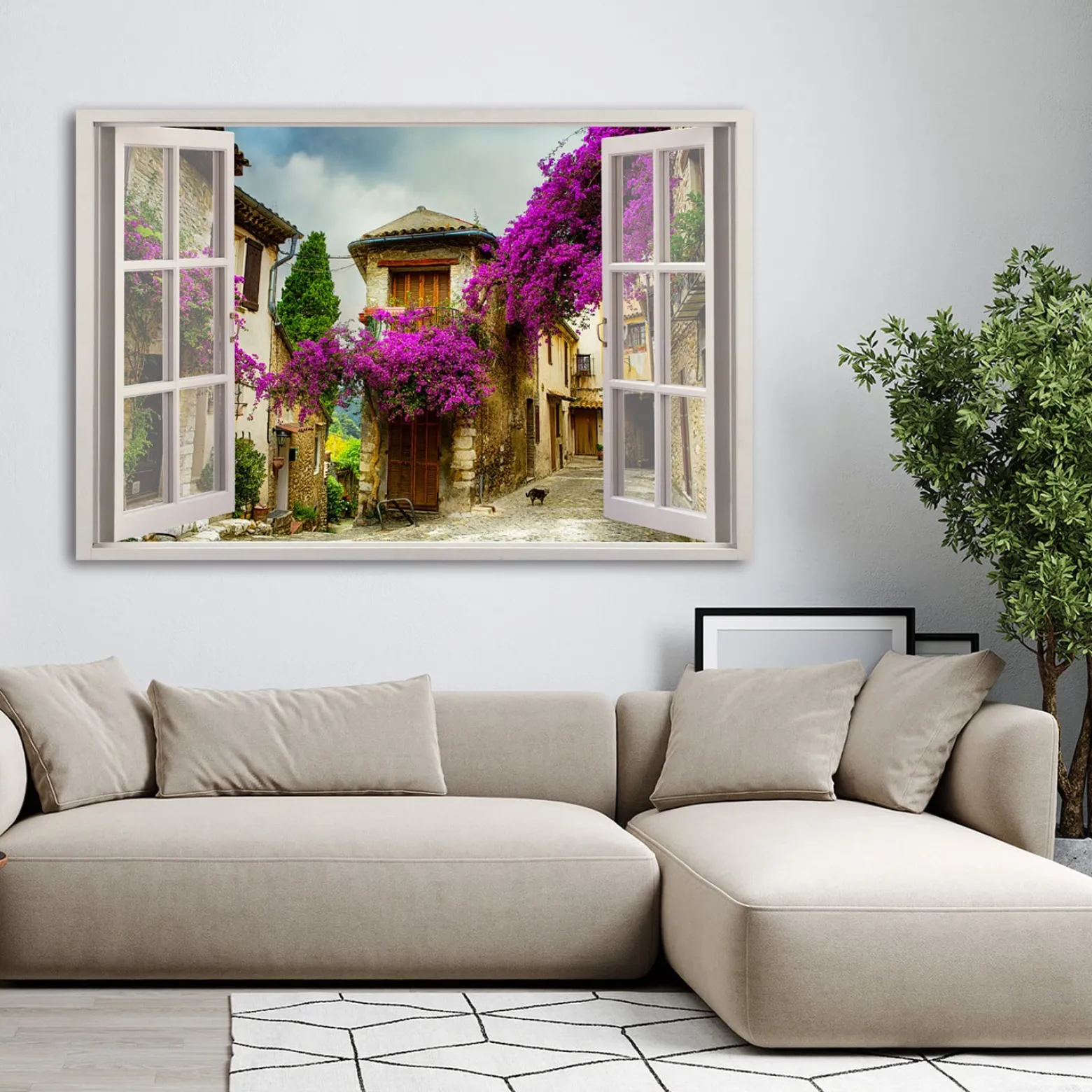 Feeby Obraz na płótnie, Widok z okna Ulica kwiaty vintage 60x40