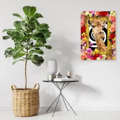 Feeby Obraz na płótnie, Żyrafa i kolorowe róże 40x60