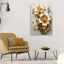 Feeby Obraz na płótnie, Złote Kwiaty Glamour Malowane 40x60