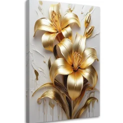 Feeby Obraz na płótnie, Złote Kwiaty Glamour Malowane 40x60