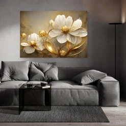 Feeby Obraz na płótnie, Złote kwiaty abstrakcja glamour 60x40