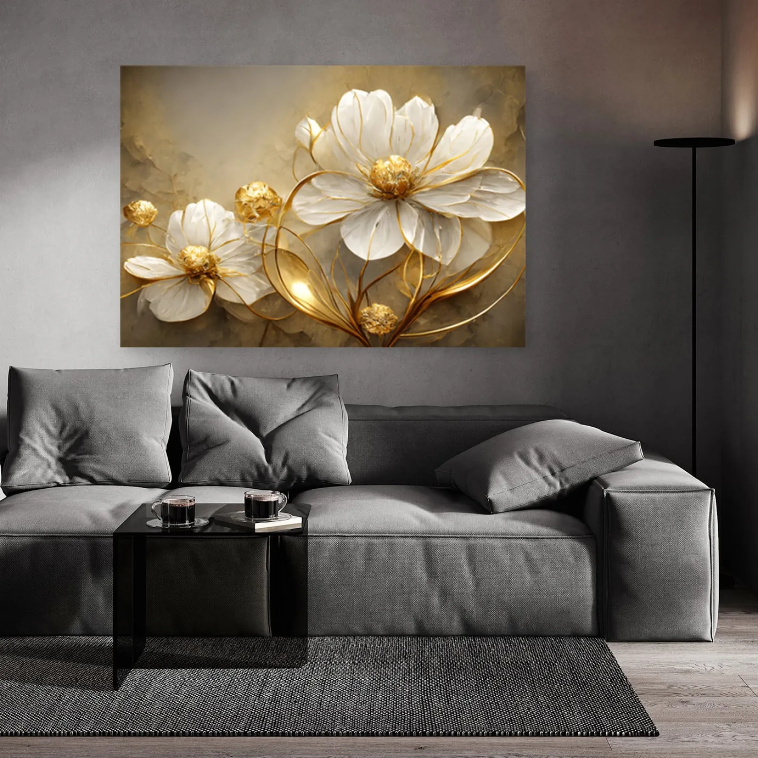 Feeby Obraz na płótnie, Złote kwiaty abstrakcja glamour 60x40