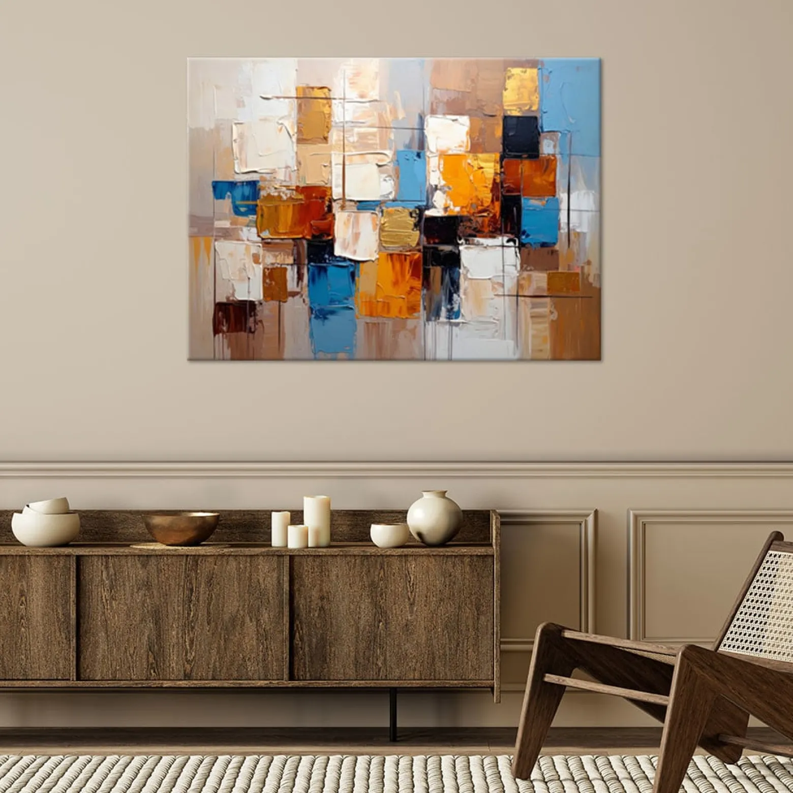 Feeby Obraz nowoczesny do salonu, Kolorowa Abstrakcja Kwadraty 60x40